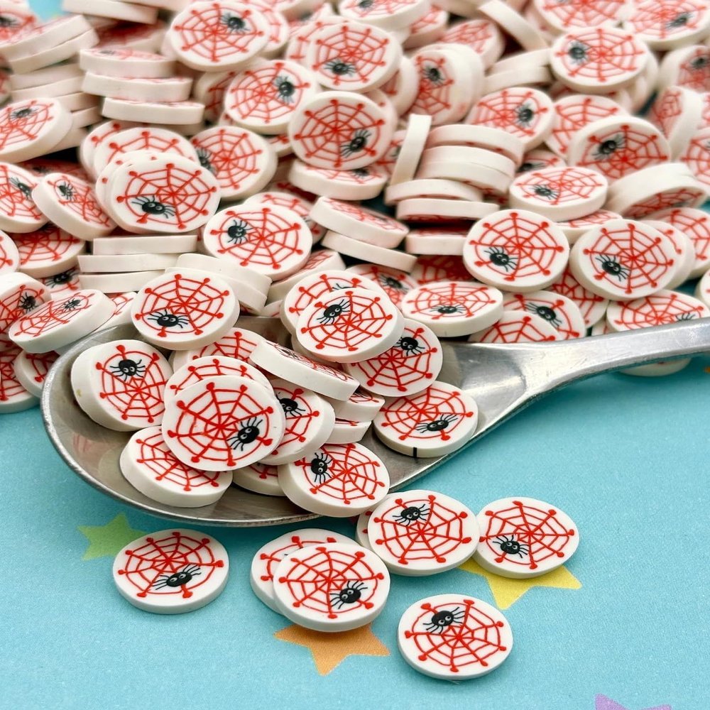 Spider Web Halloween Polymer Clay Sprinkles, Spooky Spider in Web Fake Sprinkles, Fimo Slices for Resin Crafts, Slime, Decoden (Non-Edible) (30 gram Bag)