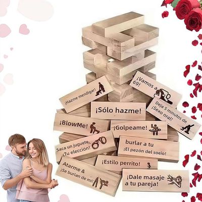 Quivva English Lust Tower Game for Adult, 48Pcs Naughty Block Tower Game, English Words Wooden Tower Stacking Blocks, for Valentine Tumbling Tower Stacking Blocks, Couples Date Night Games