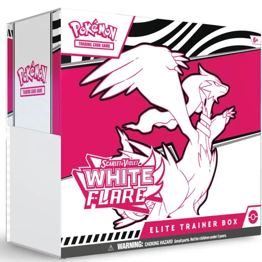 Pokmon TCG: White Flare Elite Trainer Box (SV10.5) [English] - 9 Boosters, Tornadus Promo Card & Accessories | Reshiram Design + Heartforcards Shipping Protection