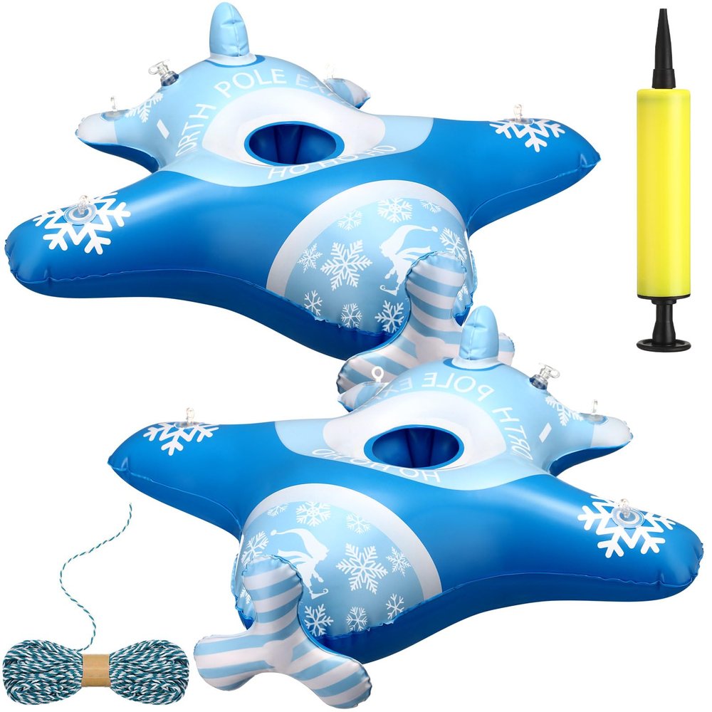 HyDren 2 Set Christmas Hanging Elf Ride Inflatable Airplane with Cotton Rope and Pump Easy to Install Elf Arrival Balloon Accessories Ideals Decorations (Blue and White)
