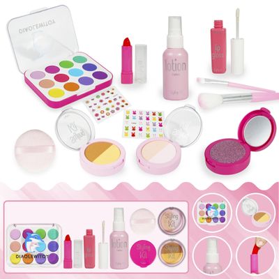 Diaolewitoy 15PCS Pretend Makeup Kit for Girls, Kids Fake Makeup Set for Birthday Christmas, Toy Makeup Set for Toddler,Early Education Toys for Kids 3-5(Not Real Makeup) (Pink)