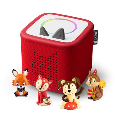 Toniebox 2 Audio Player Favorite Songs Bundle for Kids 1+ with Playtime Puppy, Bedtime Songs, Counting Songs, and Celebration Songs - Sunset Red