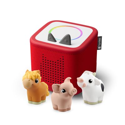 Toniebox 2 My First Farm Bundle for Kids 1+ with Soft and Squeezable Cow, Horse, and Pig - Sunset Red