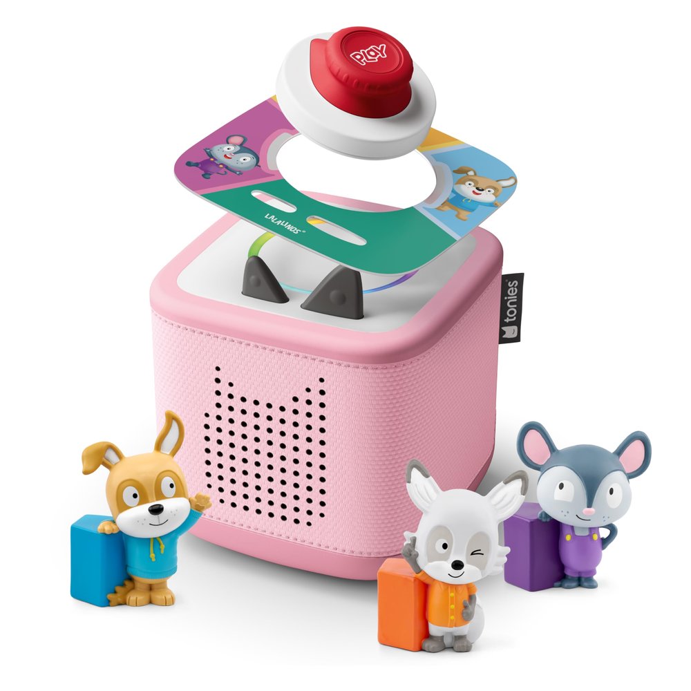 Toniebox 2 Audio Player Bundle for Kids 3+ with Lalalinos Akio, Cosmo, Scout Figurines and Tonieplay Game & Controller - Cloud Pink