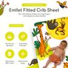 100% Cotton Crib Sheet  Safari Friends Jungle Animals Theme, Cute Breathable Bedding for Babies, Fits Standard Crib 52x28 Inches view 2