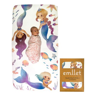 100% Cotton Fitted Crib Sheet  Mermaid Lagoon Under The Sea Theme, Soft Girl Nursery Bedding, Standard Crib/Toddler Mattress Fit