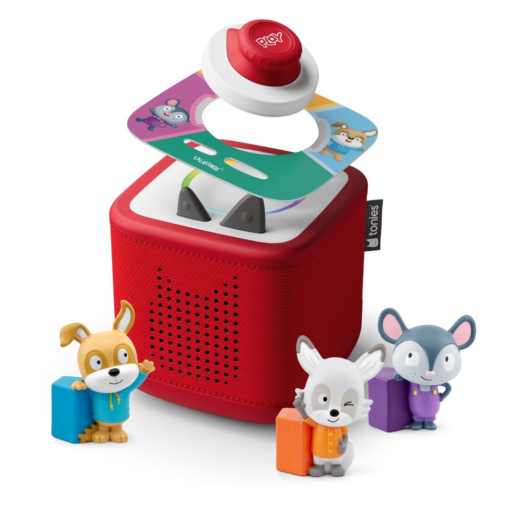 Toniebox 2 Audio Player Bundle for Kids 3+ with Lalalinos Akio, Cosmo, Scout Figurines and Tonieplay Game & Controller - Sunset Red