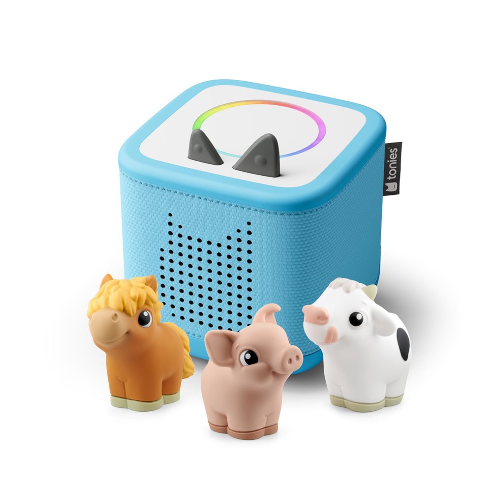 Toniebox 2 My First Farm Bundle for Kids 1+ with Soft and Squeezable Cow, Horse, and Pig - Sky Blue