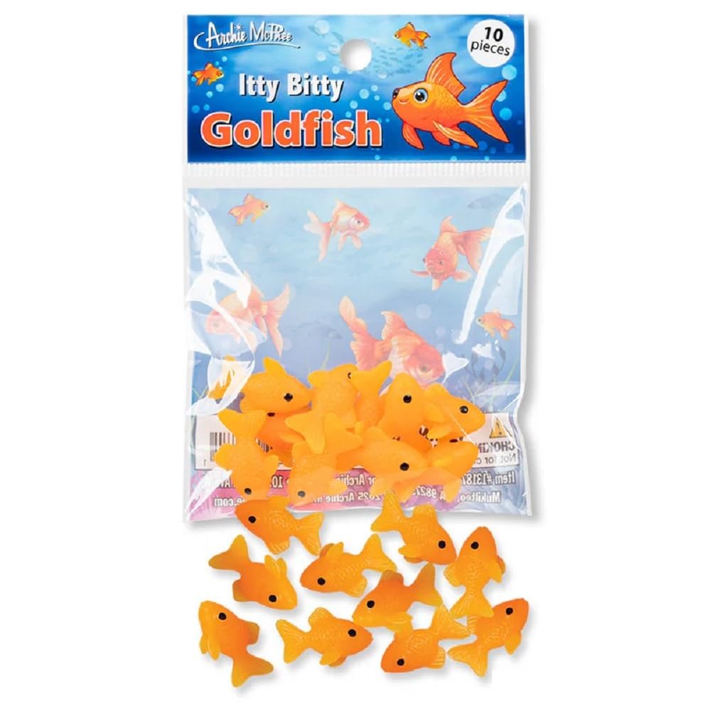 Archie McPhee Itty Bitty Goldfish - Bag of 10 Miniature Soft Vinyl Figures