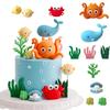 10PCS Ocean Underwater World Cake Decorations,Ocean Animals Cute Octopus,Whale & Crab Figurines for Birthday Cake Toppers (orange) view 1