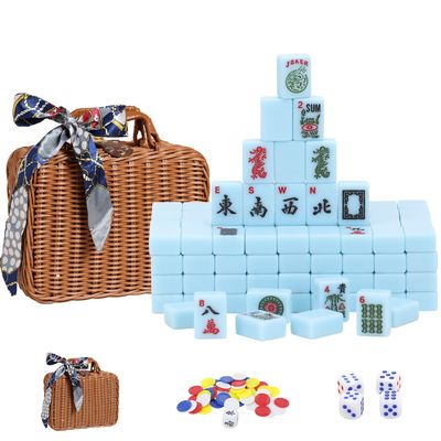 VPH 30mm Aqua Blue American Mahjong Set Rattan Case Set