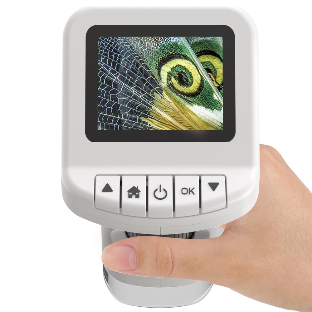 1200X Handheld Portable Microscope for Kids Digital Scope 2.0" Screen Rechargeable STEM Toy Slide Kit Pocket Science Gift for Children Ages 6-12 Students (White)