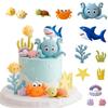 12PCS Ocean Underwater World Cake Decorations,Ocean Animals Cute Octopus, Shark & Crab Figurines for Birthday Cake Toppers (BLUE) view 1