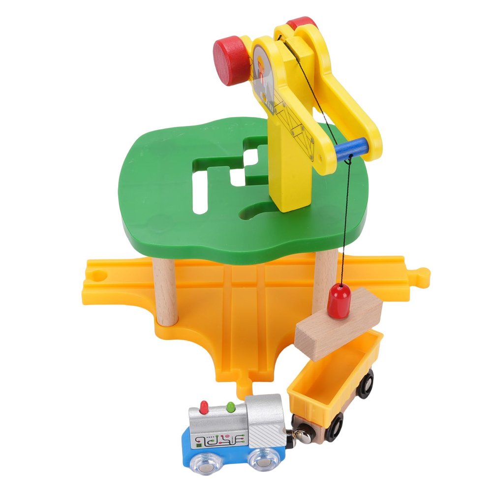 Cuifati Wooden Crane Toy, Funny Comfortable Hand Feeling Wooden Track Tower Crane Toy for Kids