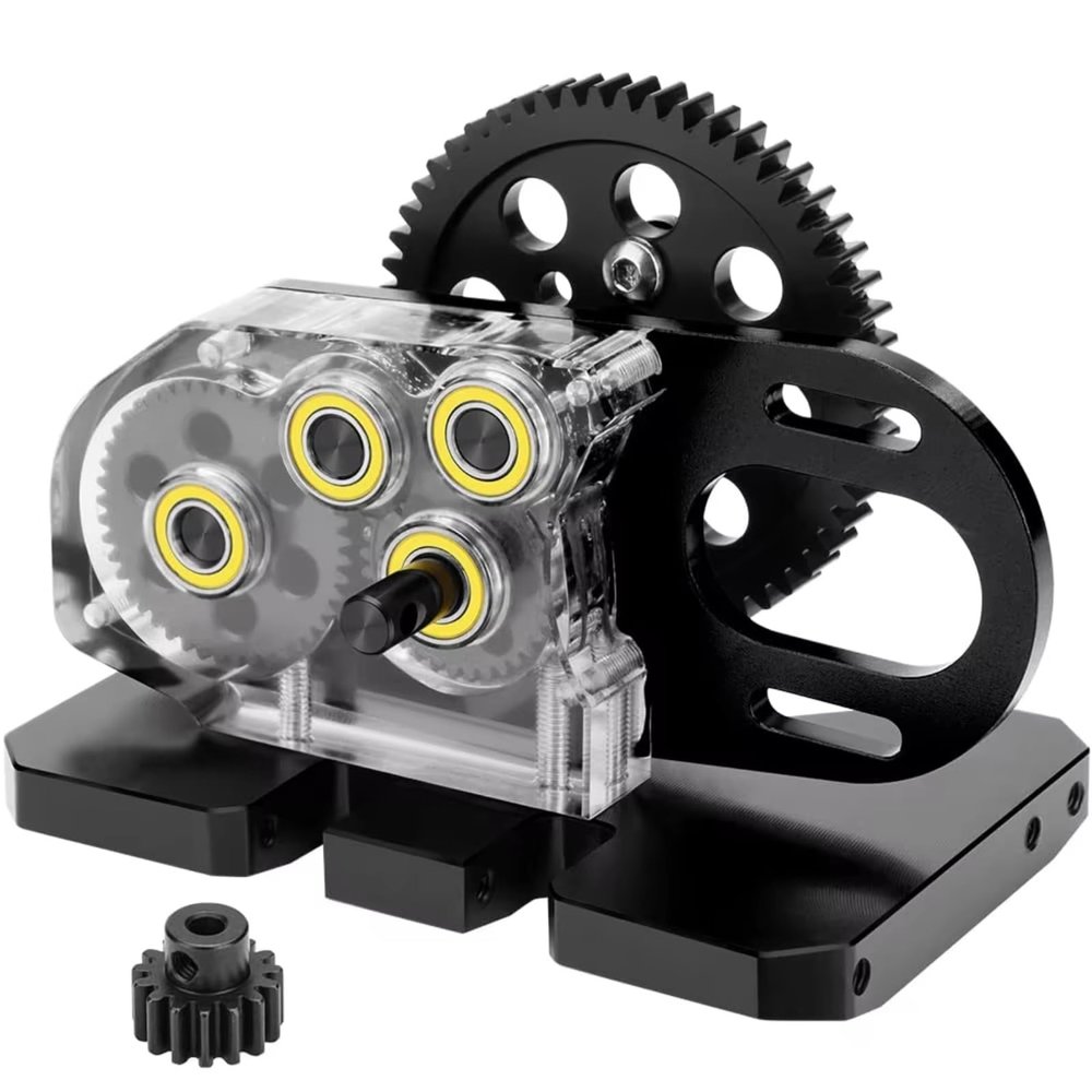 RC Crawler Transmission For LCG For Axial For SCX10 I II 1/10 Acrylic 2.Low Transmission Overdrive Gearbox With Skid Plate And 15T Motor Gear Kit(Black)