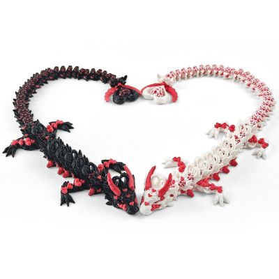 2PCS 3D Printed Dragon with Heart Design - 12.7 Inches Light and Dark Heart Themed Articulating Dragons, Rotating Hearts Tail - Perfect Home Decor or Valentines Christmas Easter Basket Stuffers
