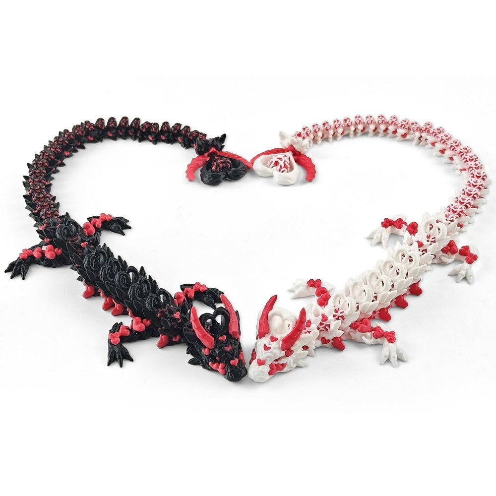 2PCS 3D Printed Dragon with Heart Design - 12.7 Inches Light and Dark Heart Themed Articulating Dragons, Rotating Hearts Tail - Perfect Home Decor or Valentines Christmas Easter Basket Stuffers