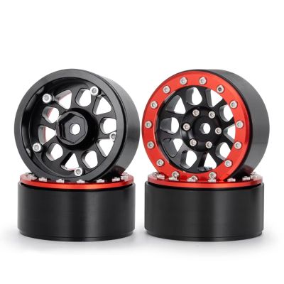 BOQEXSS RC Alloy Wheel for Axial for SCX10 D90 1/10 4pcs 1.9" Metal Alloy 10 Spokes Beadlock Wheel Rims Hub RC for Rock Crawler Car Parts Accessories Repair(Red,Size1)