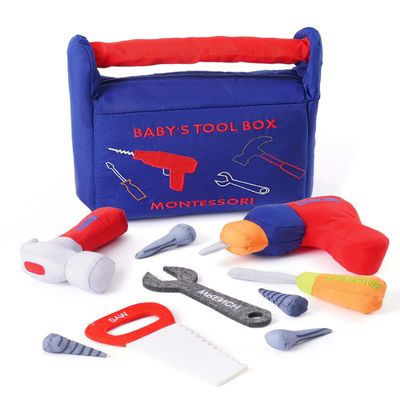 Jollybaby Soft Kid Tool Box Set Toy Inclub Drill Hammer Saw Wrench Screwdriver Screw for Baby, Montessori Preschool Educational Learning Construction Toys for Boy Birthday Gift - Blue