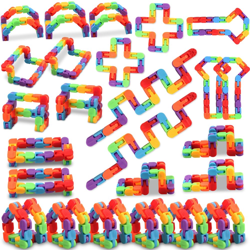 24 Pack Fidget Toys Bulk, Snap and Click Wacky Tracks Fidget Toy, Sensory Puzzles, Rainbow Party Favors, Classroom Rewards, Stocking Stuffers, Stress Relief Treasure Box Prizes for Kid, Teens, Student