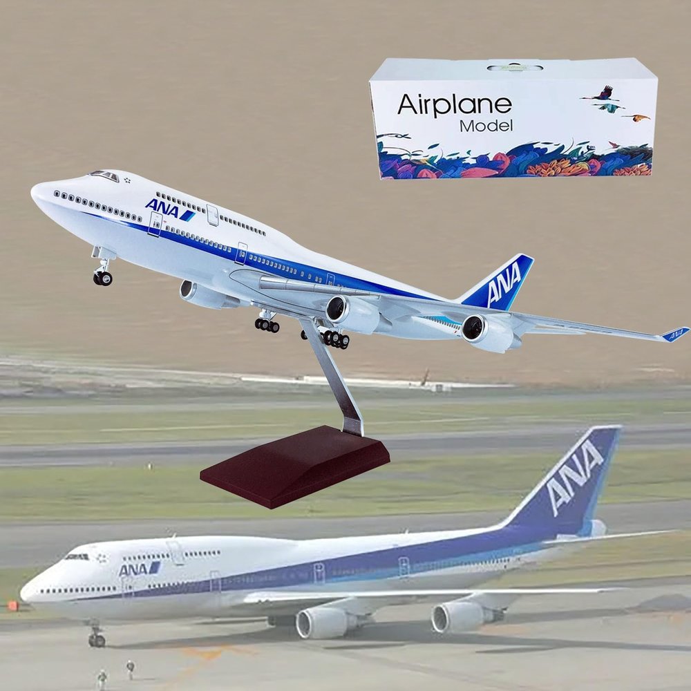 18.5Inch 1:150 Jet Airplane Model ANA B747-400 with Wheels Display Model Plane Resin for Collection Or Gift Ornament(ANA-B747)