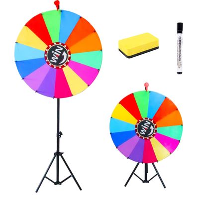 24inch Spinning Prize Wheel, Ajustable 37"-65" Height Spin Doodle Game Spinner- Dual Use Tabletop or Height Adjustable Floor Stand Heavy Duty Spinner Wheel of Fortune, 14 Colors, Fortune Spinning Game