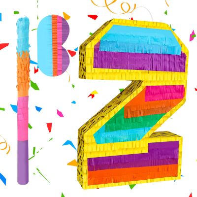 Adecortalk Rainbow Number 2 Pinata Birthday Decorations for Kids, Rainbow Pinata with Bat Stick Blindfold for Boys Girls 2th Birthday Celebrations Baby Shower Party Supplies (16.1x10.6x2.9 Inches)