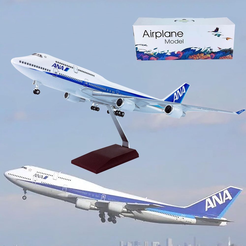 18.5Inch 1:150 Jet Airplane Model ANA B747-400 with Wheels Display Model Plane Resin for Collection Or Gift Ornament(ANA-B747)