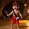 3 Pcs Baby Boys Caveman Costume Primitive BAMM BAMM Costume Historical Stone Age Pebbles Outfit Halloween Family Costumes-L Orange view 3