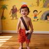 3 Pcs Baby Boys Caveman Costume Primitive BAMM BAMM Costume Historical Stone Age Pebbles Outfit Halloween Family Costumes-L Orange view 4