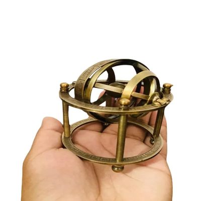 4 inch Antique Brass Armillary Nautical Sphere Astrolabe Maritime Collectible Globe