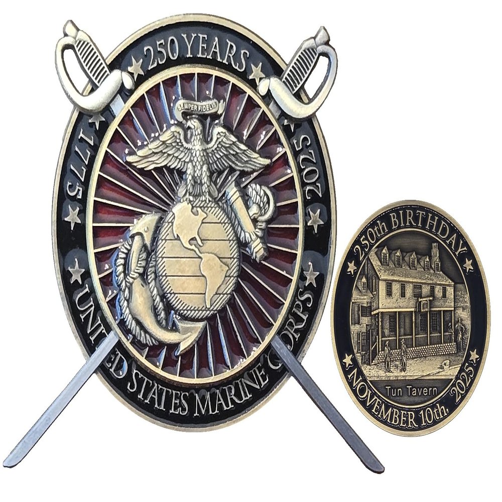 2025 NCO Sword Marine Corps Challenge Coin for 250th Anniversary 2 inch Solid Brass - USMC Birthday Ball