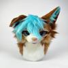 AKYIDE Custom Handmade Fursuit Head, Brown and Turquoise Kigurumi Cosplay Mask, Plush Animal Character Headpiece, Furry Costume Accessory view 2
