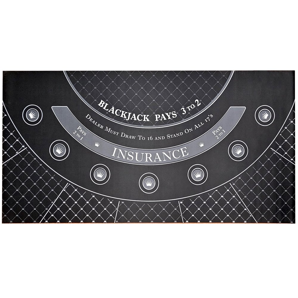 Playzaic Full Size 72" x 35" Neoprene Blackjack Roll-Out Tabletop Mat with Nonslip Rubber Backing - Smooth Surface for 7 Players and Dealer - Includes Shoulder Carrying Bag