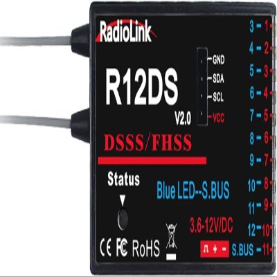 Xiangtat Radiolink R12DS 2.4GHz RC Receiver 12 Channels SBUS/PWM Long Range Control for Airplane, Aircraft Drone Jet RC Transmitter AT10II/AT10/AT9S Pro/AT9S/AT9