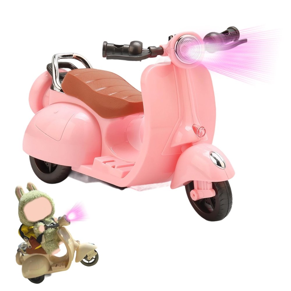WNRTSA Scooter for Dolls Accessories, Cute Light-Up and Musical Seat with 360 Rotation, Cute Motorcycle for Dolls Perfect for Doll Collectors, Batteries Not Included (Pink)