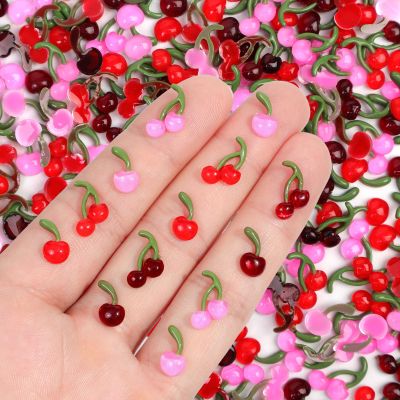 120pcs Cute Tiny Cherry for Dollhouse Miniatures Resin Charms Fruit Resin Food Mini Things for DIY Crafts Home Party Decor 3D Cherry Fruit for Mini Kitchen Fairy Garden Micro Landscaping