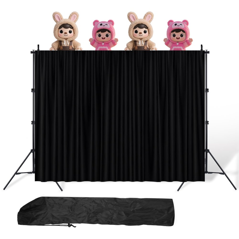 Anicuta Classroom Puppet Stage, 6.6x9.8FT Portable Tripod Puppet Theater Portable Stage for School, Church, Equipped with Two Tripods, Crossbars, Curtains and Carrying BagsDoll not Included