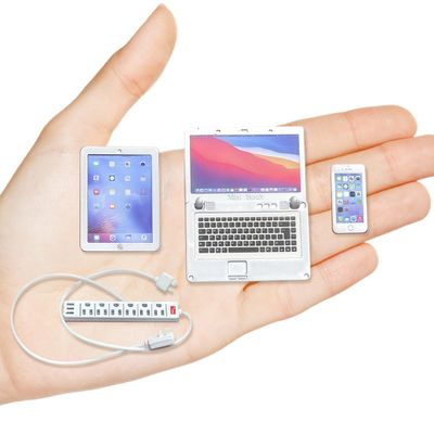 1:6 Scale Dollhouse Accessories - 4 Colors Miniature Digital Set: Metal Smartphone, Tablet, Laptop & Desktop USB Socket - 1:12 Scale Miniature Collectibles Gift (Silvery)