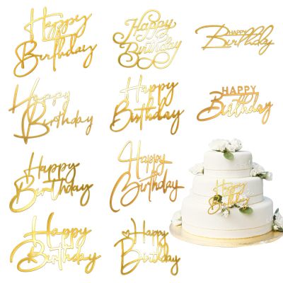10PCS Gold Happy Birthday Cake Toppers Mirror Acrylic Cake Toppers, Gold Acrylic Birthday Cupcake Toppers for DIY Cake Decor Cake Tools Birthday Party Supplies