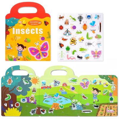 Magnetic Portable Playboard Insect Park Theme Reusable Sticker Book for Toddler, Refrigerator Magnet Educational Learning Toys Travel Stickers Activity Books for Kids Girls Boys Age 3+ Birthday Gifts