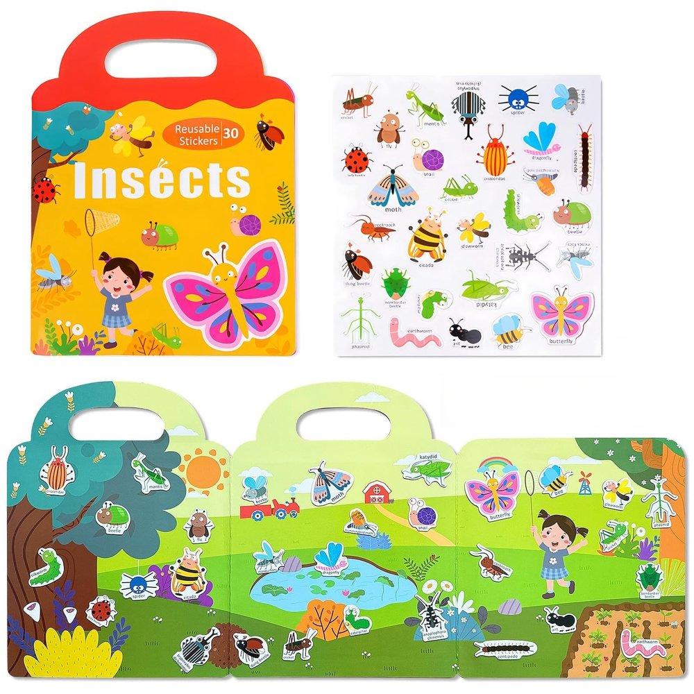 Magnetic Portable Playboard Insect Park Theme Reusable Sticker Book for Toddler, Refrigerator Magnet Educational Learning Toys Travel Stickers Activity Books for Kids Girls Boys Age 3+ Birthday Gifts