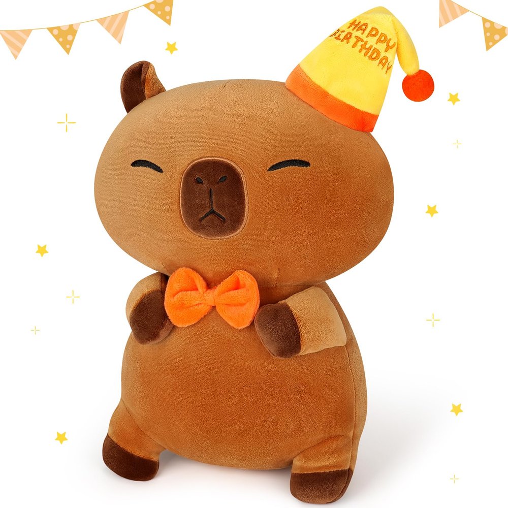 Achwishap Happy Birthday Capybara Plush,Capybara Stuffed Animal-14 Kawaii Capybaras Plush Dolls,Cute Plushies Pillow Soft Kids Birthday Plushies Gifts,Cuddly Adults Birthdays Party Plushie Animal