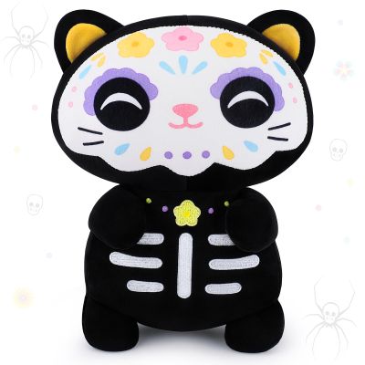 Achwishap Black Cat Stuffed Animal-14 Day of The Dead Cat Plush,Soft Cats Plush Toys Halloween & Da de Los Muertos Gifts for Kids,Cute Kitten Plushies,Kawaii Stuffed Pillow,Animal Pillow for Adults