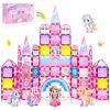 Diamond Magnetic Tiles Unicorns Princess Castle with Magnetic Art Decor Kit, Unicorn Toys for Girl 3 4-6-8, Magnet Tiles for kids 4-8 5 6 7+ Girl Gifts,Magnet Toys Include 5 Dolls,Rainbow,Candy,Decors view 1