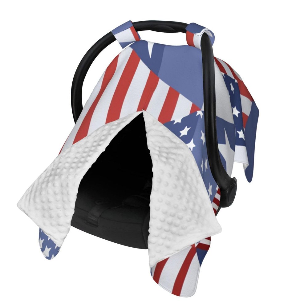 American Flag Geometri Baby Car Seat Cover & Nursing Cover - Breathable Stretch Multi-Use Cover for Breastfeeding, Stroller Sunshade & Infant Carrier