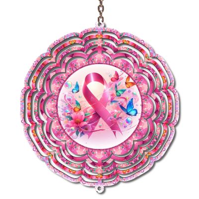 3D 10 inch Wind Spinner, Pink Butterfly Floral Design, Metal Kinetic Garden Art, Outdoor Hanging Decor