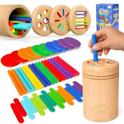 Bublo Baby Wooden Color Sorting Toy Montessori Sorting Toy for Toddlers 1+ Years, Fine Motor & Sensory Learning, Object Permanence Toy