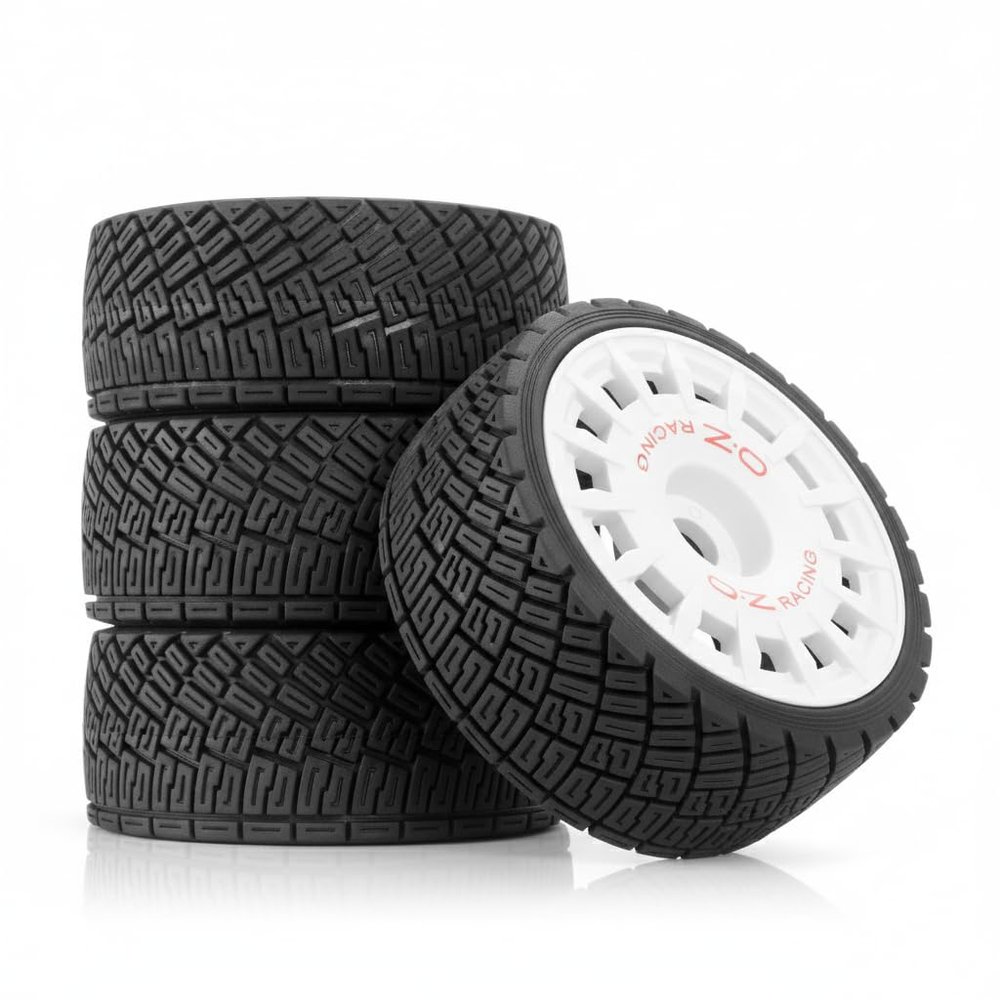 1/8 RC On-Road Tires & Plastic Street Wheels 17mm Hex, 3.94" OD 1/7 Rally Racing Tyres for 1:8 1:7 Touring, Drift Cars Compatible with Tamiya, HPI WR8, HSP, ARRMA, Redcat, Losi, Kyosho GT2 (WHITE)