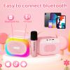 Mini Karaoke Machine for Kids Ages 3-12, Portable Bluetooth Speaker with 2 Wireless Microphone and LED Light Show for Kids 3 4 5 6 7 8 9 10 Year Old Girls Toys Birthday Gifts Toddler (Pink) view 4